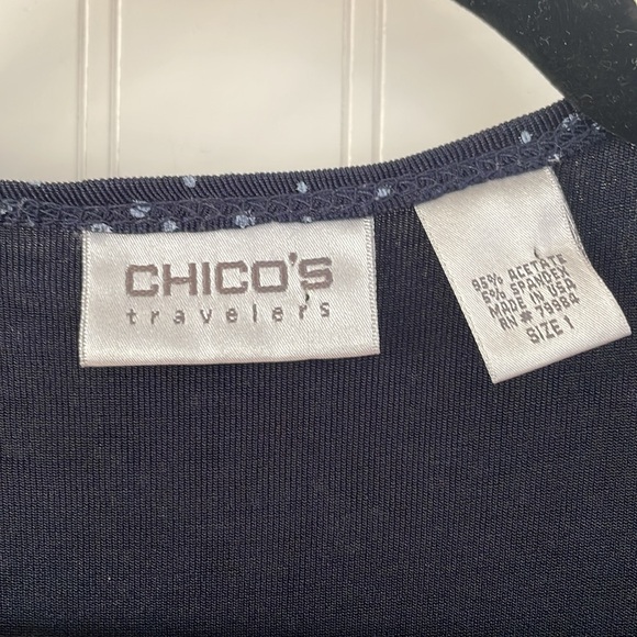 Chico's Travelers Stretchy Polka Dot Navy Cardigan Front Tie Vacation Size 1 (M) - Picture 2 of 11